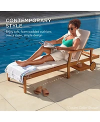 Best Choice Products 79x26in Acacia Wood Outdoor Chaise Lounge Chair w/ Adjustable Backrest, Table, Wheels