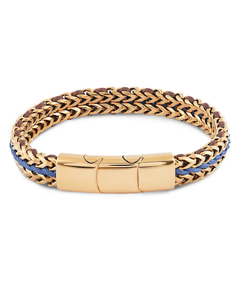 Rhona Sutton Gold Brown/Blue Cord with Chain Stainless Steel Bracelet