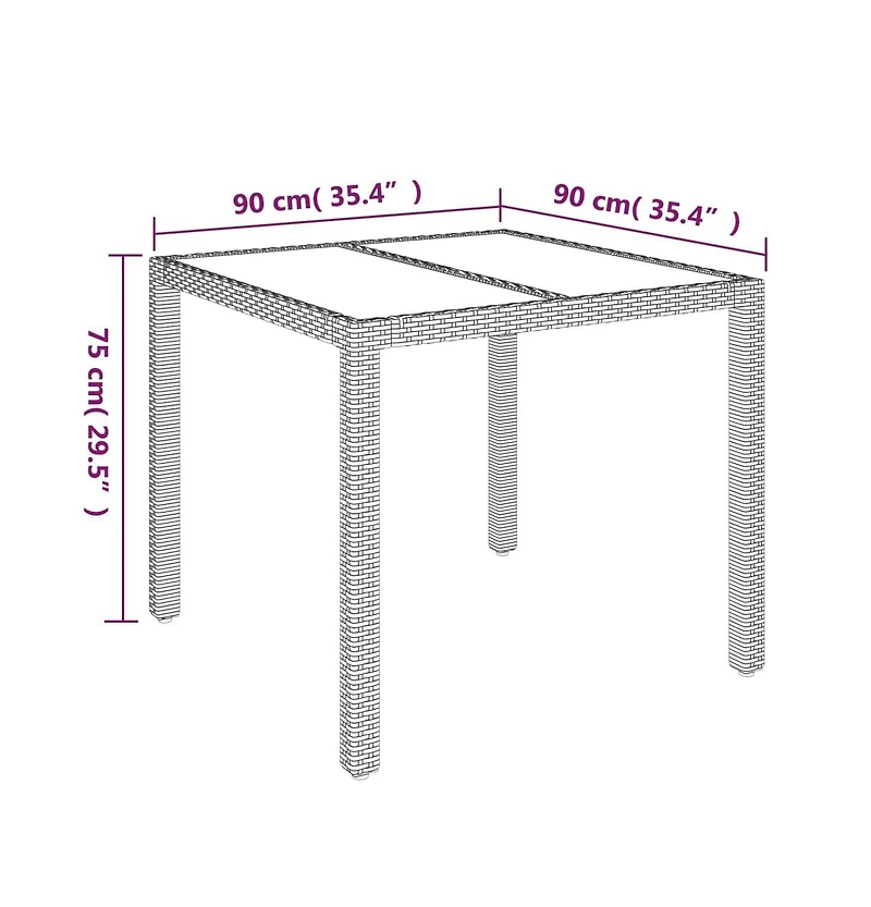 vidaXL Patio Table with Glass Top Gray 35.4"x35.4"x29.5" Poly Rattan