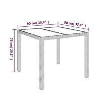 vidaXL Patio Table with Glass Top Gray 35.4"x35.4"x29.5" Poly Rattan