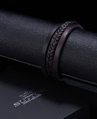 Rhona Sutton Black Sentinel Leather Strap Stainless Steel Bracelet