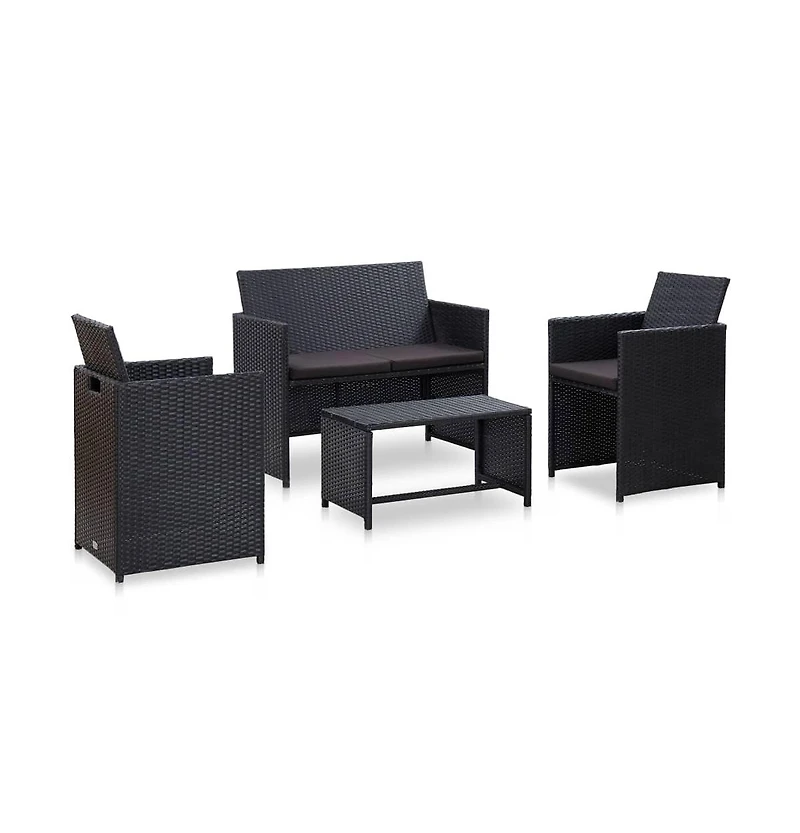 vidaXL 4 Piece Patio Lounge Set with Cushions Poly Rattan Black