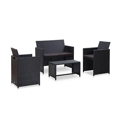 vidaXL 4 Piece Patio Lounge Set with Cushions Poly Rattan Black