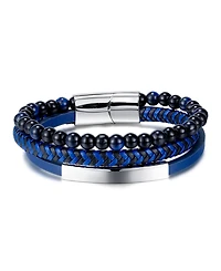 Rhona Sutton Blue Beaded Plated Leather Stainless Steel Bracelet