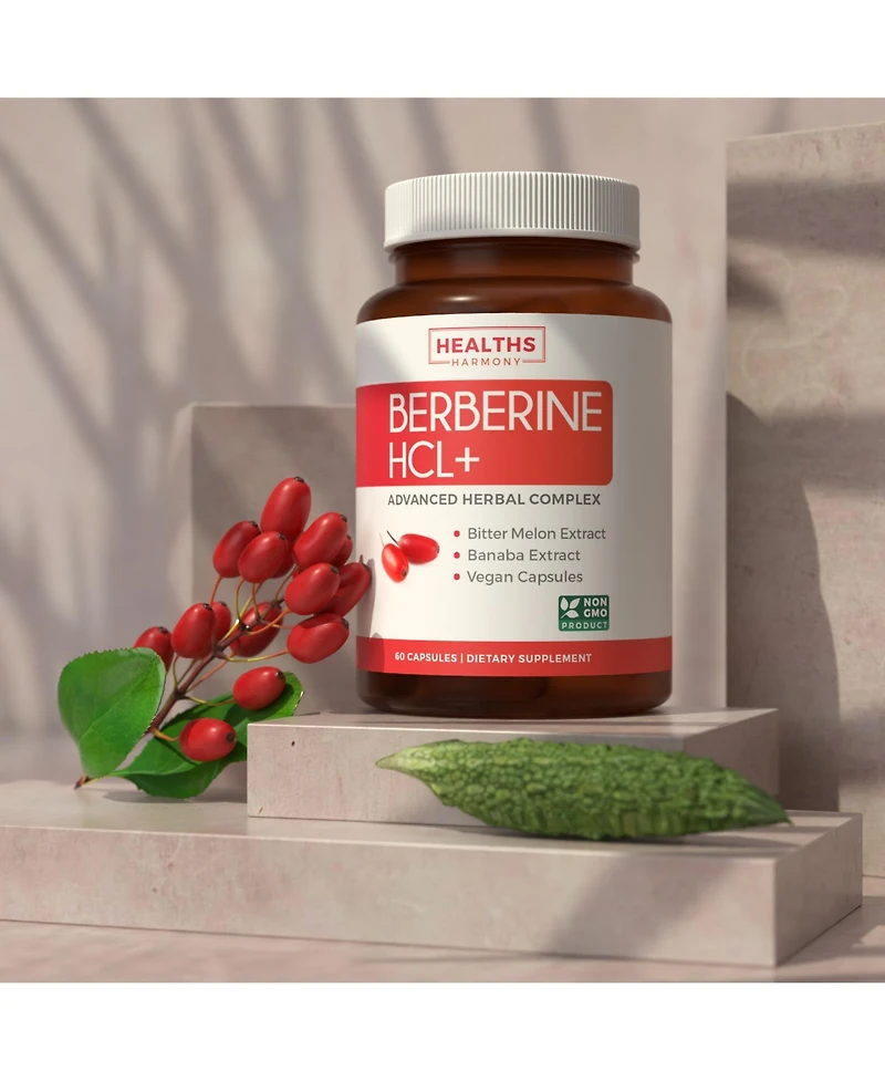 Healths Harmony Berberine Hcl Plus Capsules, Blood Sugar Support Supplement & Ampk Metabolic Activator, Health's Harmony, 120ct