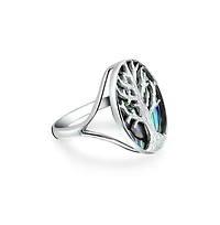 Bling Jewelry Large Statement Oval Rainbow Abalone Shell Earth Nature Family Wishing Tree Of Life Ring .925 Sterling Silver
