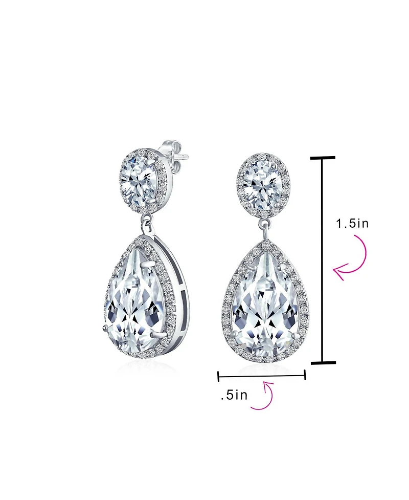 Bling Jewelry Classic Statement 7CT Cz Large Pear Shaped Cubic Zirconia Pave Halo Teardrop Chandelier Dangle Earrings
