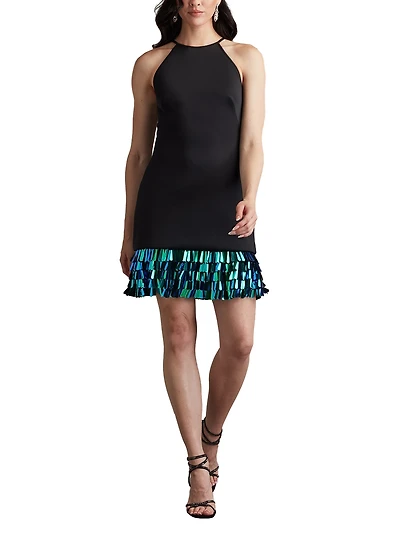 Tadashi Shoji Women's Selena Neoprene Sequin-Fringe Mini Dress
