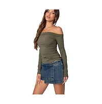 Edikted Womens Celly Rolled Off Shoulder Top