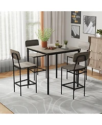 5-Piece Industrial Dining Table Set with Counter Height and 4 Bar Stools-Walnut