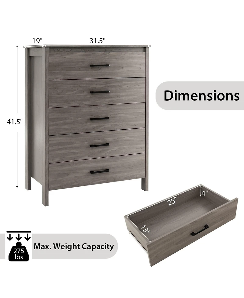 Modern 5-Drawer Multipurpose Chest Dresser with Metal Handles