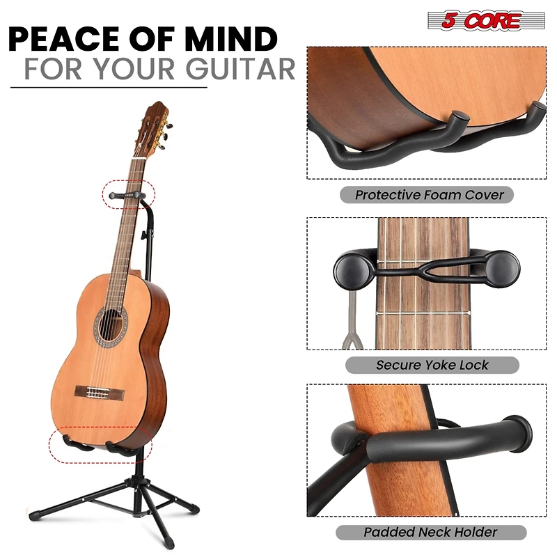 5 Core Guitar Stand Floor Foldingholder Soporte Para Guitarra for Acoustic Electric Bass Gsh Hd Blk