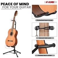 5 Core Guitar Stand Floor Foldingholder Soporte Para Guitarra for Acoustic Electric Bass Gsh Hd Blk