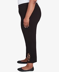 Alfred Dunner Plus Size Rue Rivoli Embroidered Leaf Flat Elastic Waist Average Length Ponte Pants