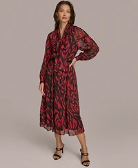 Donna Karan New York Women's Printed Tie-Neck A-Line Dress