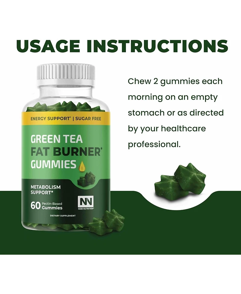 Nobi Nutrition Green Tea Fat Burner Gummies,60ct