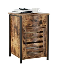 Gymax Nightstand with Drawer Cabinet Adjustable Shelf Industrial Side Table Rustic