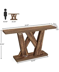 Tribesigns 55-Inch Farmhouse Console Table, Entryway Table with Geometric Base, Narrow Sofa Table Rustic Wood Hallway Table, Rustic Brown
