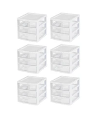 Sterilite ClearView Plastic Small 3 Drawer Desktop Storage Unit, White, 6 Pack