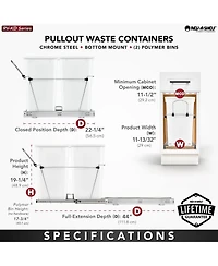 Rev-a-shelf Double Pullout Trash Can 27 qt. for Kitchen, Blue, Rv-15KD-2218C-S