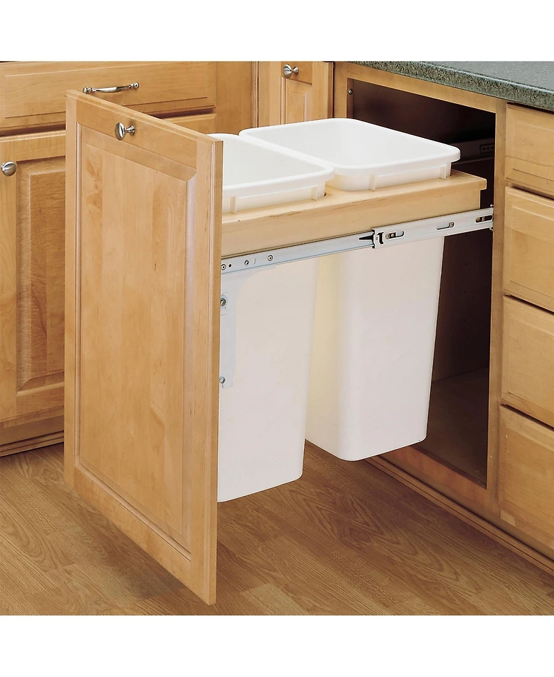 Rev-a-Shelf Double Pullout Top Mount Trash Can 50 qt., White, 4WCTM-2150DM-2