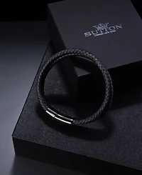 Rhona Sutton Black Double Summit Leather Stainless Steel Bracelet