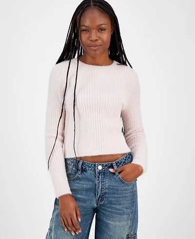 Madden Girl Juniors' Lurex Eyelash Crewneck Sweater