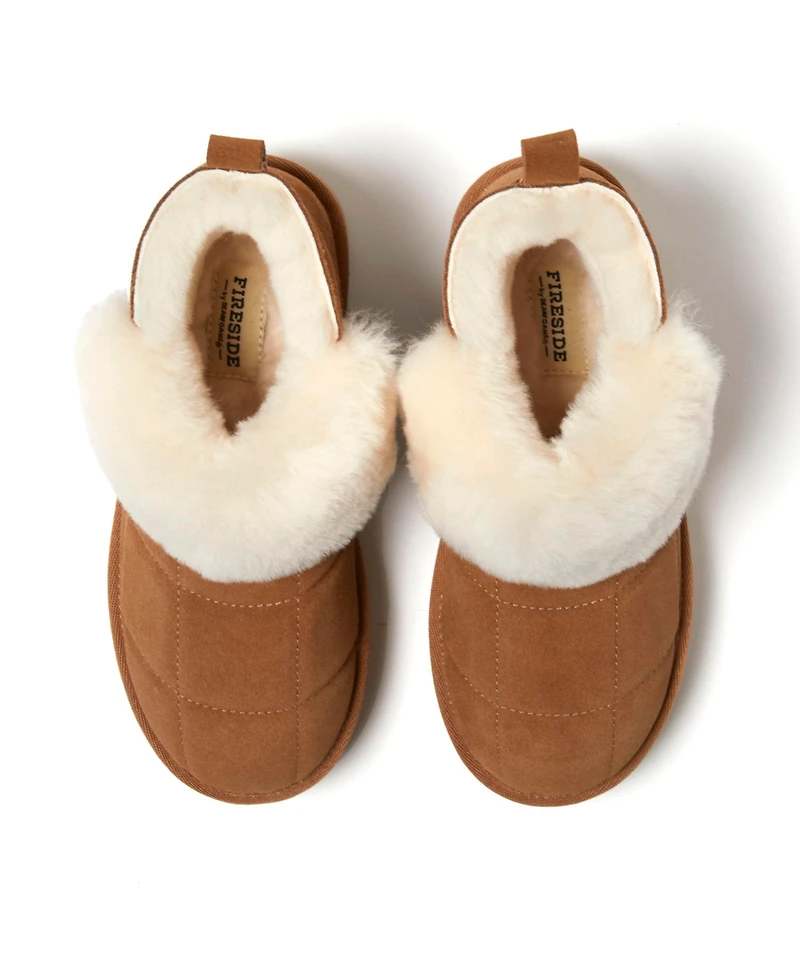 Fireside by Dearfoams Women's Bayswater Genuine Shearling Quilted Platform Bootie