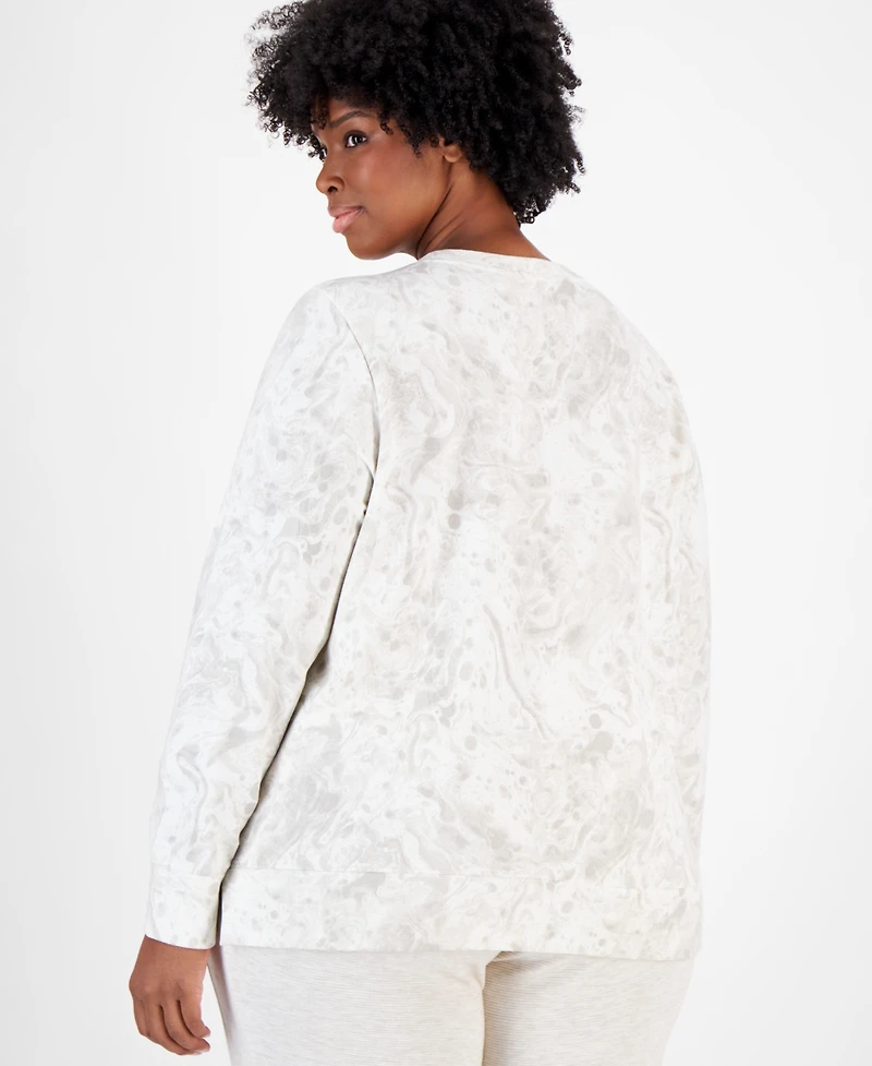 Id Ideology Plus Size Bubble-Print Fleece Crewneck Pullover Top