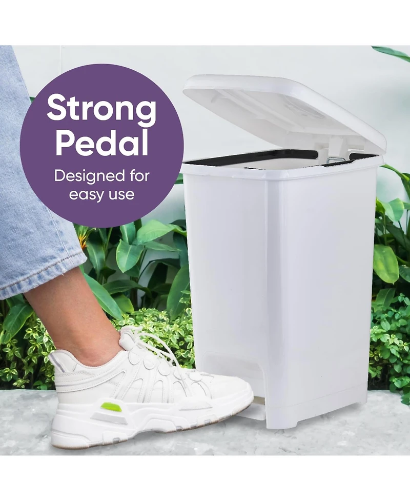 Superio 6.5 Gallon Plastic Slim Trash Can with Lid and Foot Pedal