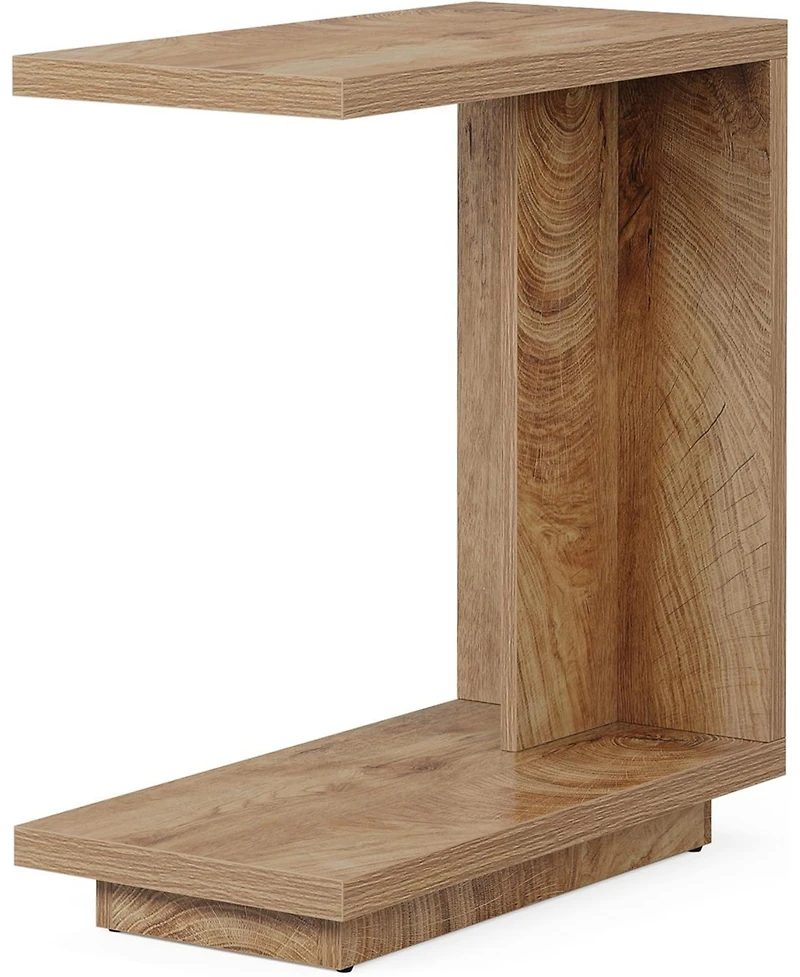Tribesigns C-Shaped Side Table, 2-Tier Narrow End Table, Wood Bedside Table Nightstand for Bedroom, Industrial Sofa End Table for Living Room, Brown