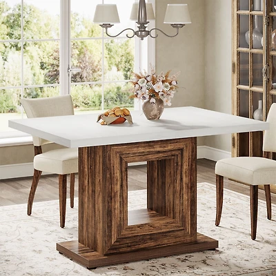 Tribesigns 47-Inch Farmhouse Dining Table for 4, White Kitchen Dinner Table with Heavy Duty Pedestal, Rustic Wooden Eating Table for Home, Dining Room