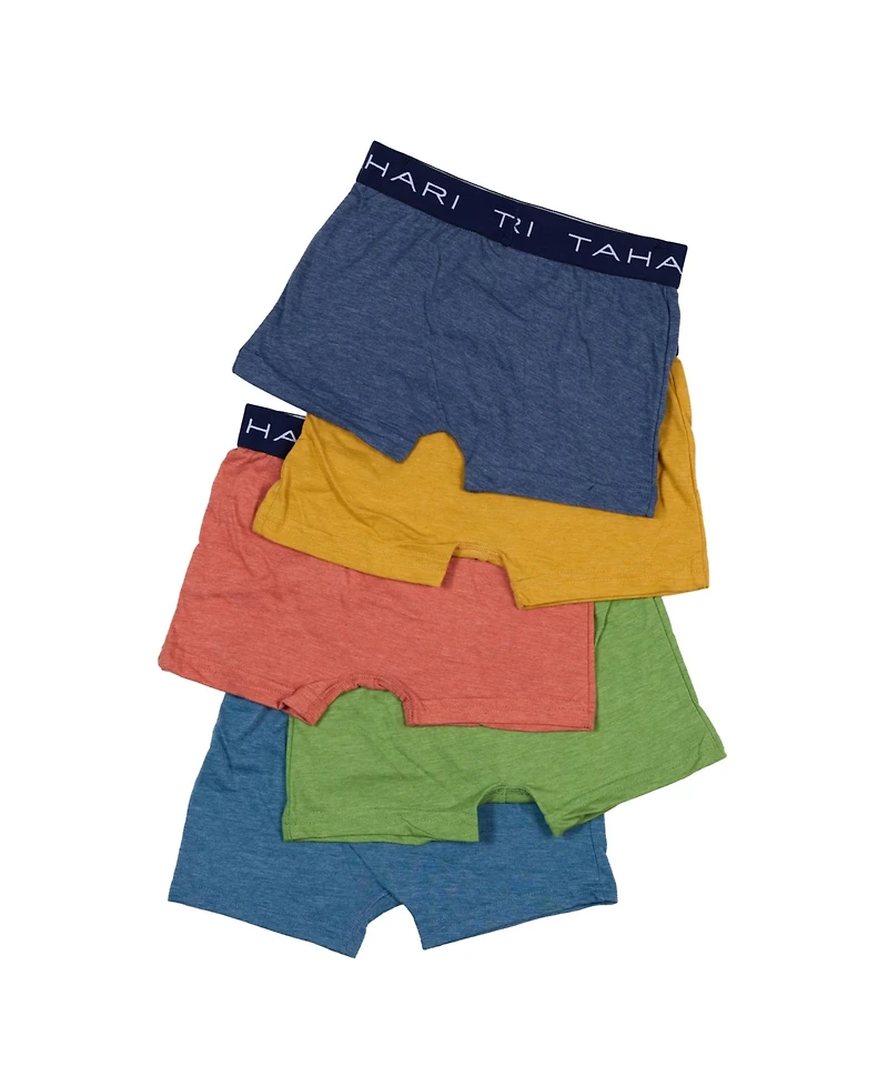Tahari Toddler Boys 5-Pack Solid Color Cotton Boxer Briefs with Logo Waistband