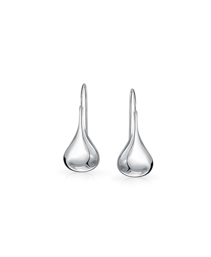 Bling Jewelry Simple Plain Puffed Teardrop Pear Shaped Rain Drop Earrings Fishhook Threader Polish Sterling Silver Inch