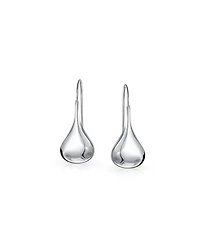 Bling Jewelry Simple Plain Puffed Teardrop Pear Shaped Rain Drop Earrings Fishhook Threader Polish Sterling Silver Inch