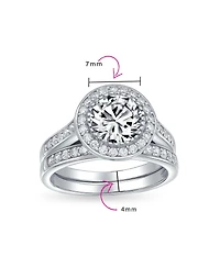 Bling Jewelry Circlet Art Dec Style 3CT Round Solitaire Aaa Cz Halo Pave Band Inset Guard Enhancers Anniversary Engagement Wedding Ring Set For Women