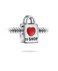 Bling Jewelry Words Shopping Bag Heart Love To Shop Charm Bead .925Sterling Silver
