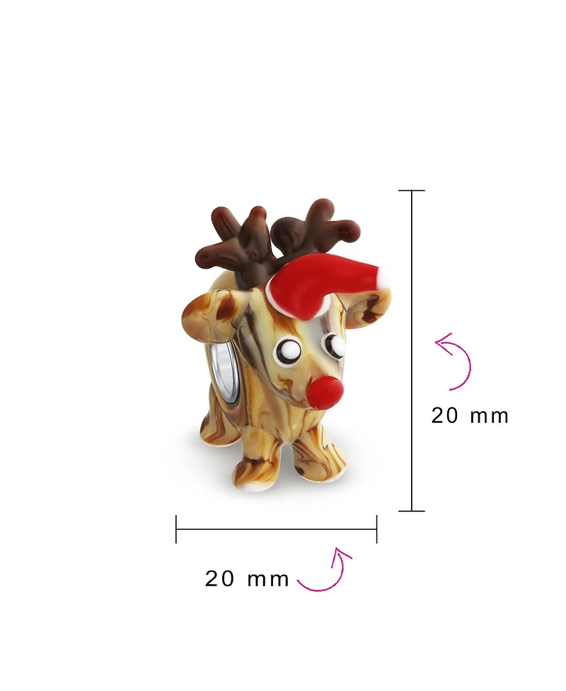 Bling Jewelry Caribou Elk Cartoon Christmas Holiday Red Nose Rudolph Reindeer Bead Charm Lamp work Murano Glass .925 Sterling Silver Fit European Brac