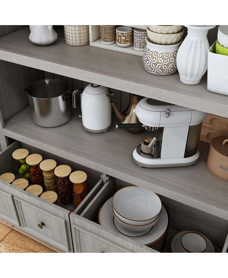 Famapy 3-Tier Open Shelves, Bookcase Accent Storage Cabinet with 2 Drawers