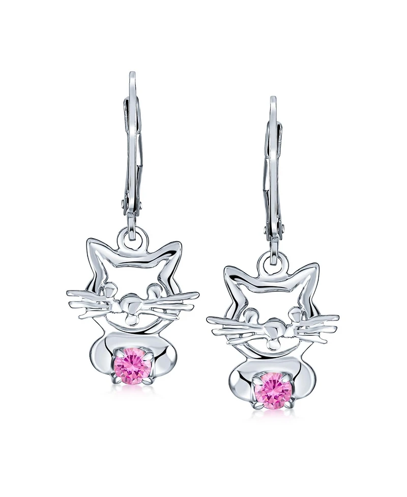 Bling Jewelry Small Kitty Cz Accent Dangle Chandelier Earrings Pink Blue Cat Studs Sterling Silver