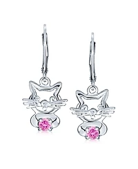 Bling Jewelry Small Kitty Cz Accent Dangle Chandelier Earrings Pink Blue Cat Studs Sterling Silver