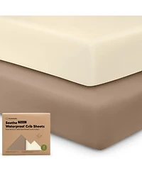KeaBabies 2pk Soothe Waterproof Fitted Crib Sheets for Girl, Boy, 100% Soft Cotton Mattress Protector Sheet