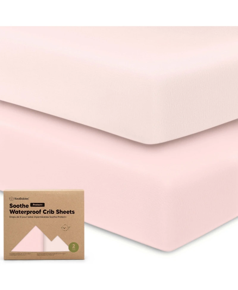 KeaBabies 2pk Soothe Waterproof Fitted Crib Sheets for Girl, Boy, 100% Soft Cotton Mattress Protector Sheet