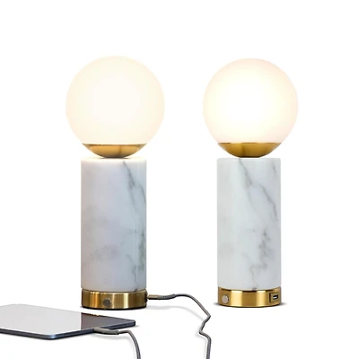 Aspen Marble Led Bedside Table Lamp Bundle (14.5")