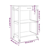 vidaXL Kitchen Trolley Monza 23.6"x15.7"x35.4" Solid Wood Pine