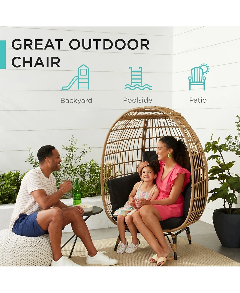Best Choice Products Wicker Egg Chair Oversized Indoor Outdoor Patio Lounger w/ Steel Frame, 440lb Capacity