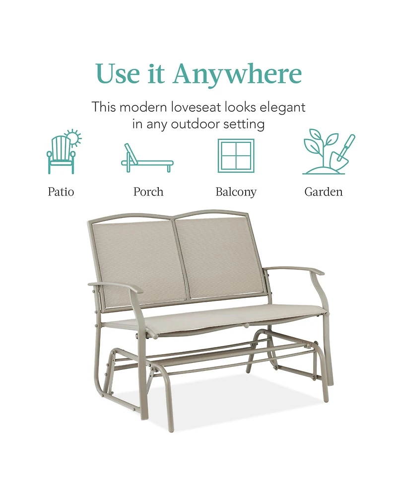 Best Choice Products 2-Person Outdoor Swing Glider, Steel Patio Loveseat, Bench Rocker w/ Armrests