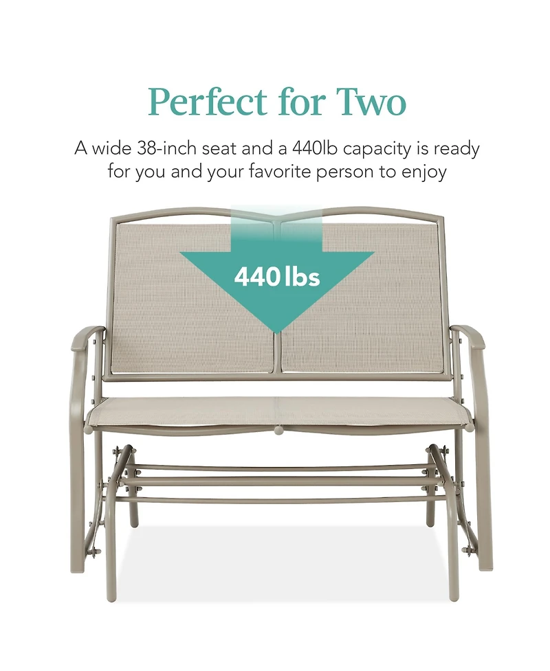 Best Choice Products 2-Person Outdoor Swing Glider, Steel Patio Loveseat, Bench Rocker w/ Armrests