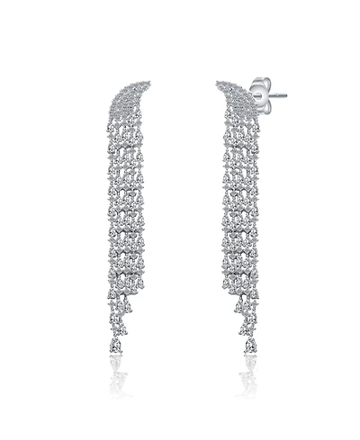 White Gold Plated with Clear Cubic Zirconia Bridal Dangle Earrings