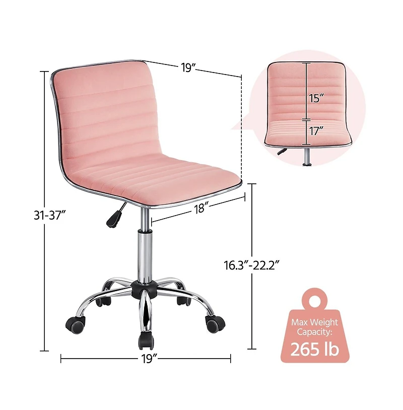 Yaheetech Swivel Velvet Low Back Armless Office Desk Chair with Wheels